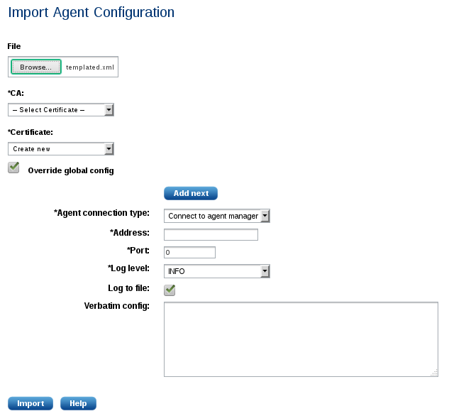Agent import options