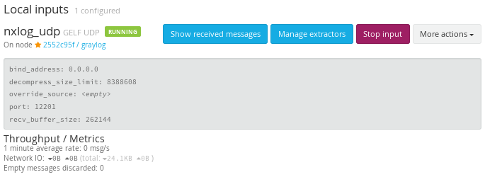 Graylog UDP input configuration, screen 2