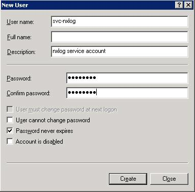 New User dialog