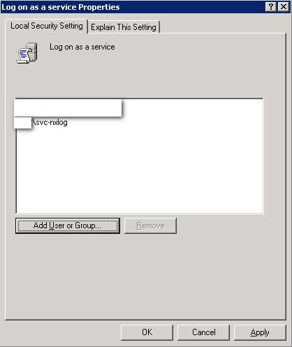 Log on as a service Properties