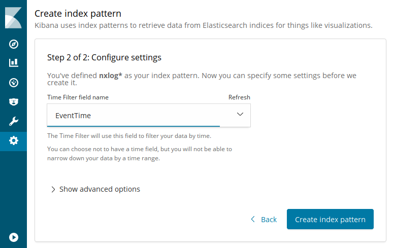 Create index pattern, step 2