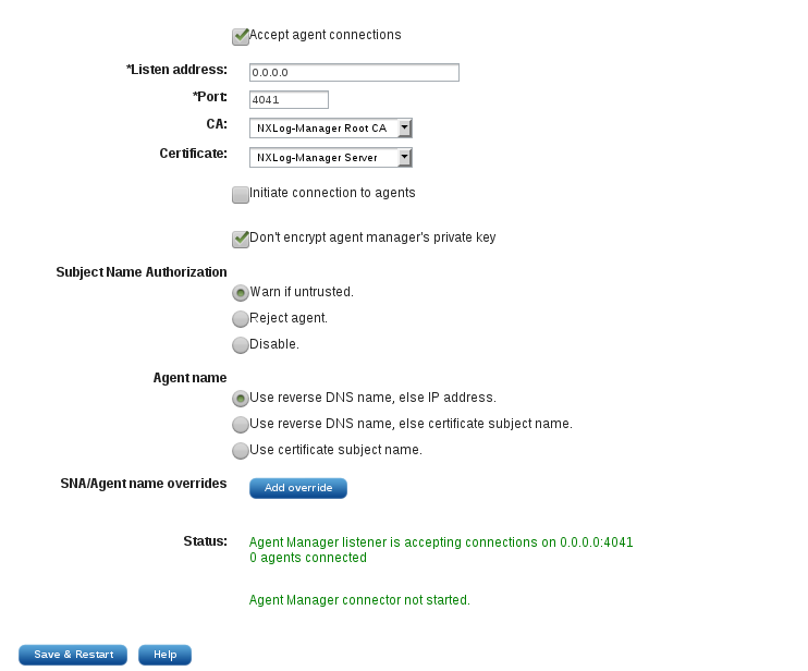 Agent manager settings