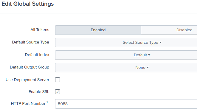 Splunk HEC Global Settings