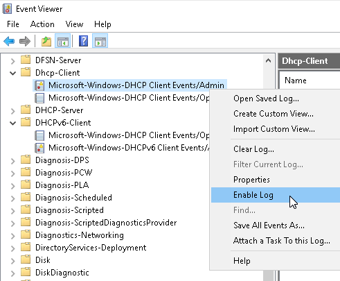 Enabling DHCP Server EventLog Logs